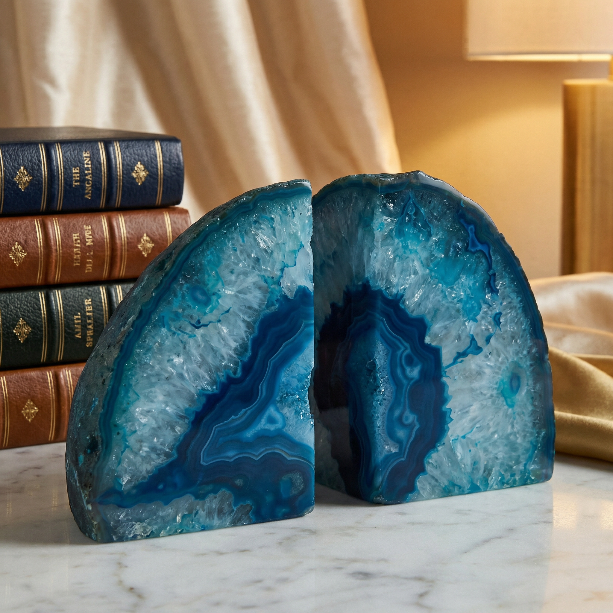 Blue Agate Bookend 2-Piece Set