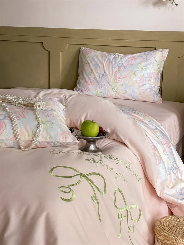 Pink Coquette Embroidered Duvet Cover Set