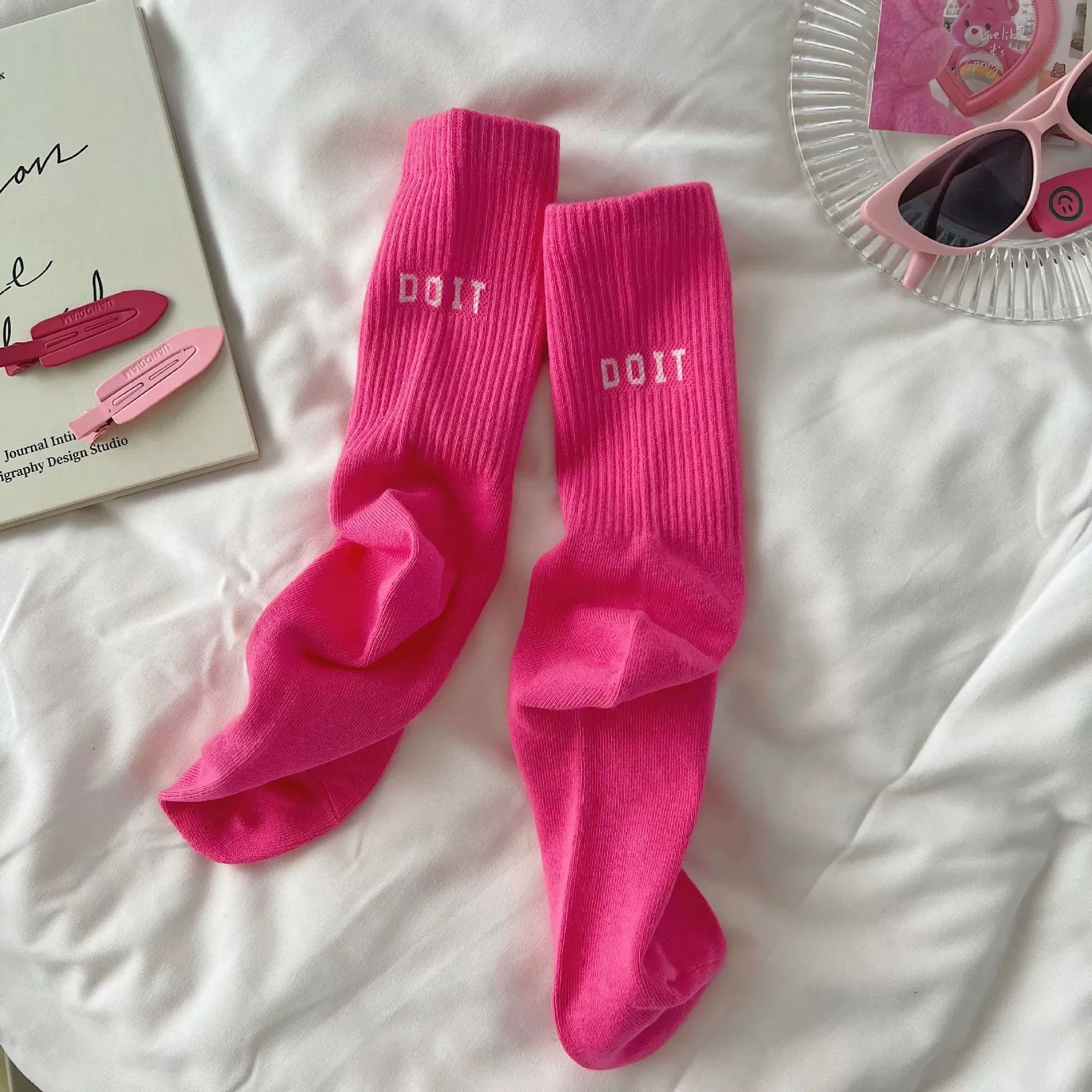 Y2k Pink Socks Dark Pink