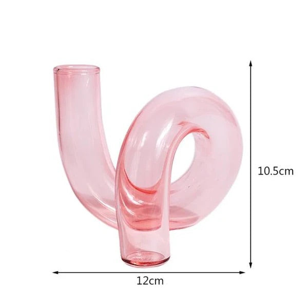 Twist Glass Candlestick Holder Pink