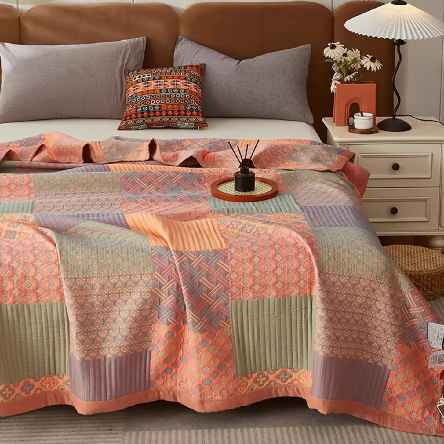 Cotton Woven Quilt with Patchwork Patterns - Skin Friendly & Soft Powder