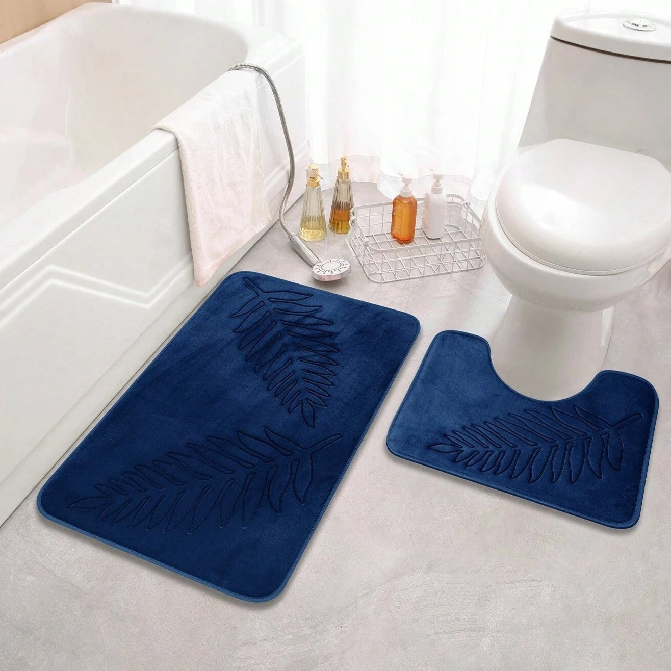 Lush Leaf Comfort Bath Mat Set - 2Pcs Midnight Oasis
