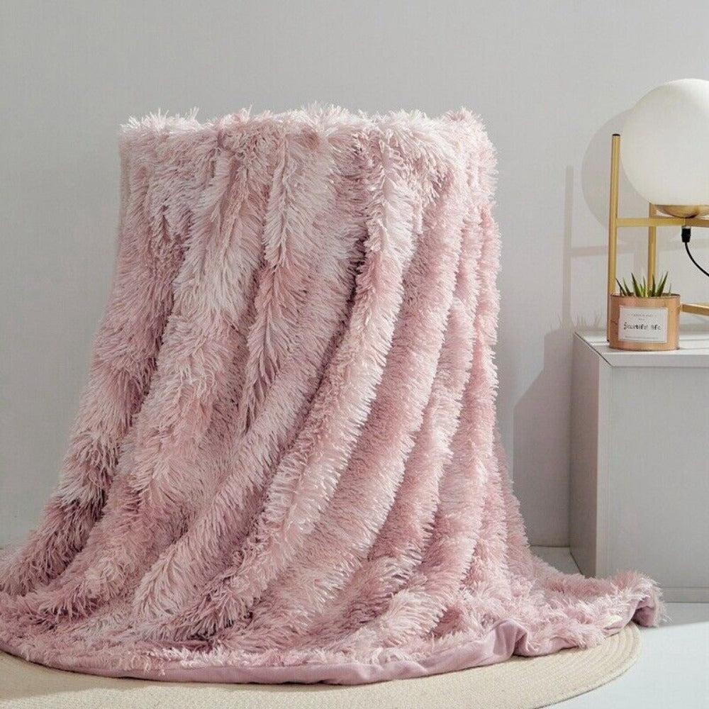 Fuzzy Faux Fur Blanket Throw Blossom Pink