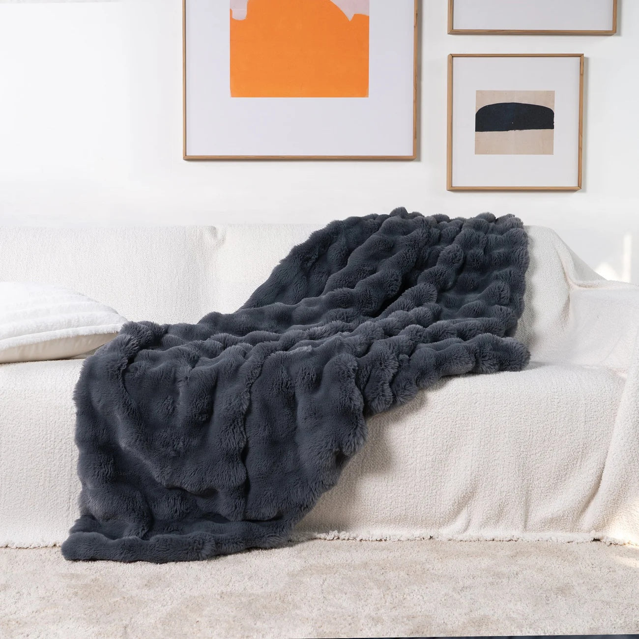 Rabbit Faux-Fur Blanket Throw Shadow