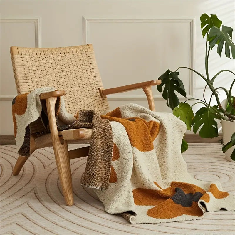 Aurora Bloom | Floral Knitted Blanket Citrus Orange 47"x59"