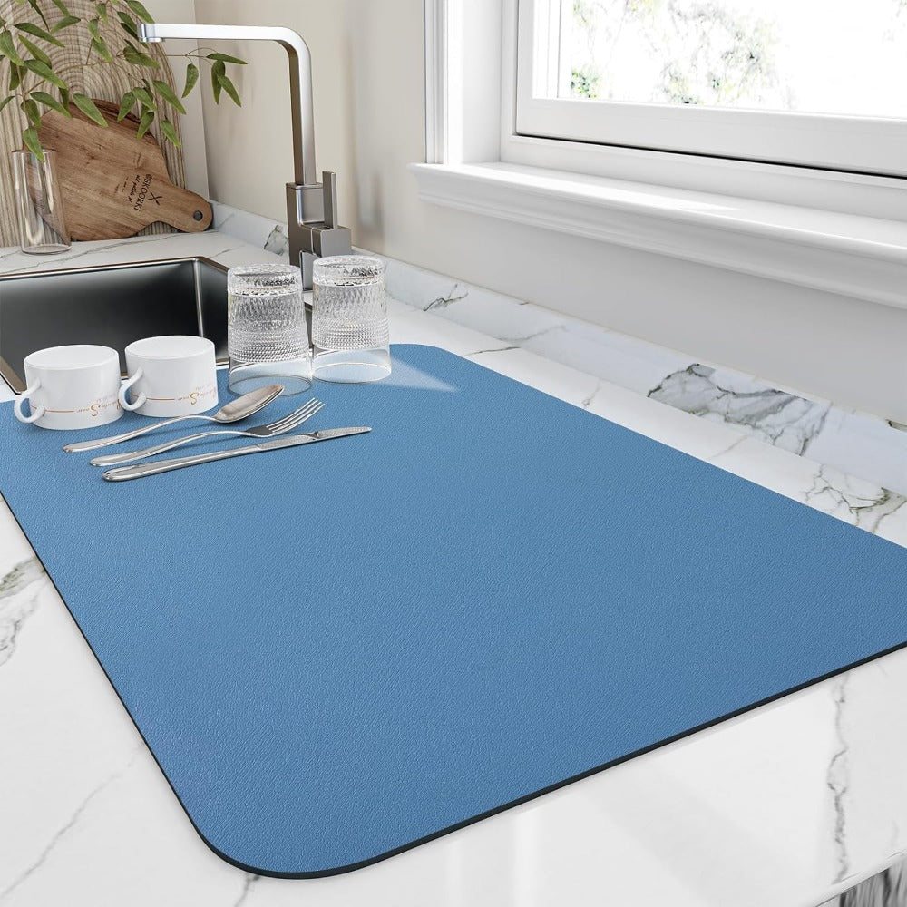 Quick Dry Kitchen Dish Mat | Highly Absorbent Blue