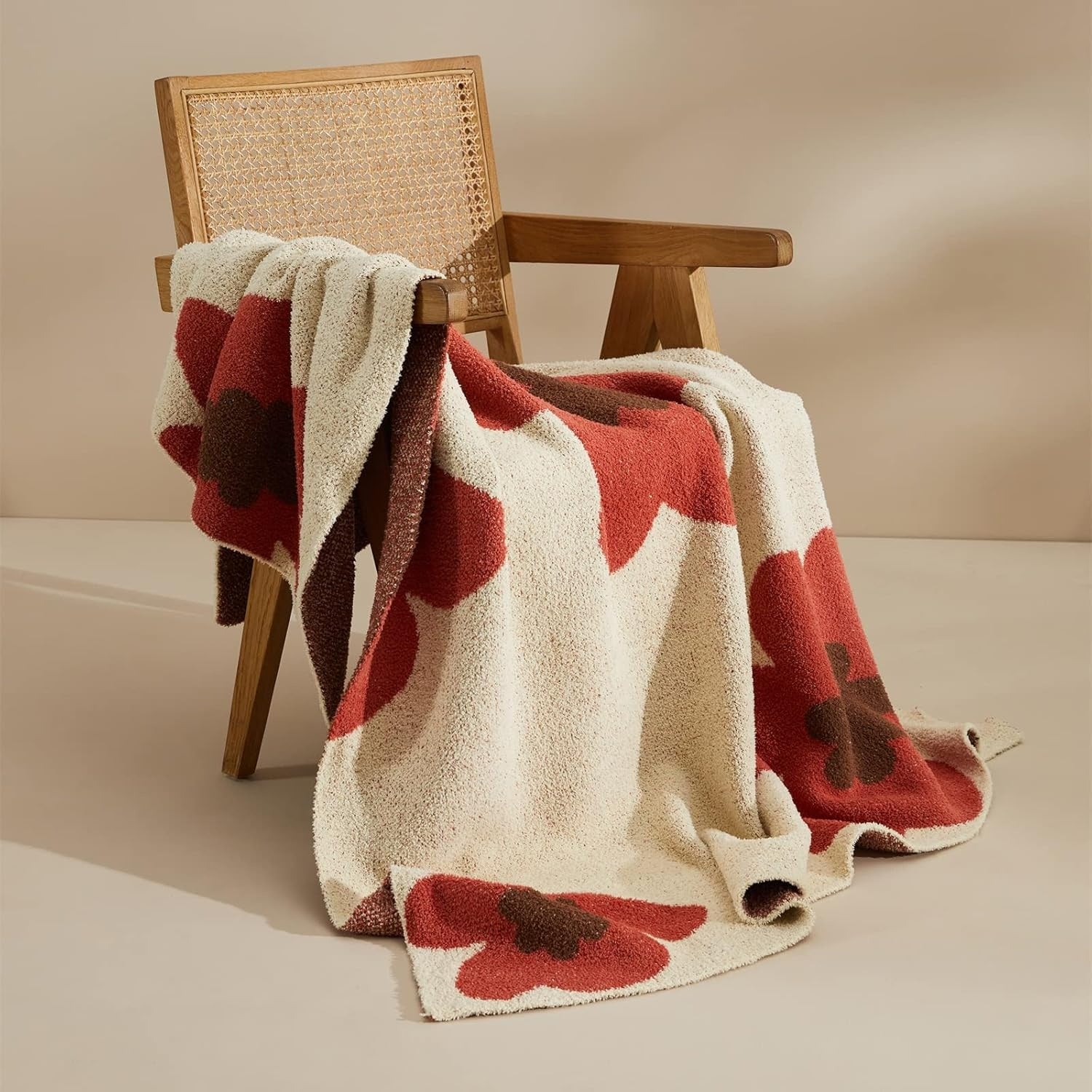 Aurora Bloom | Floral Knitted Blanket Candy Red 47"x59"