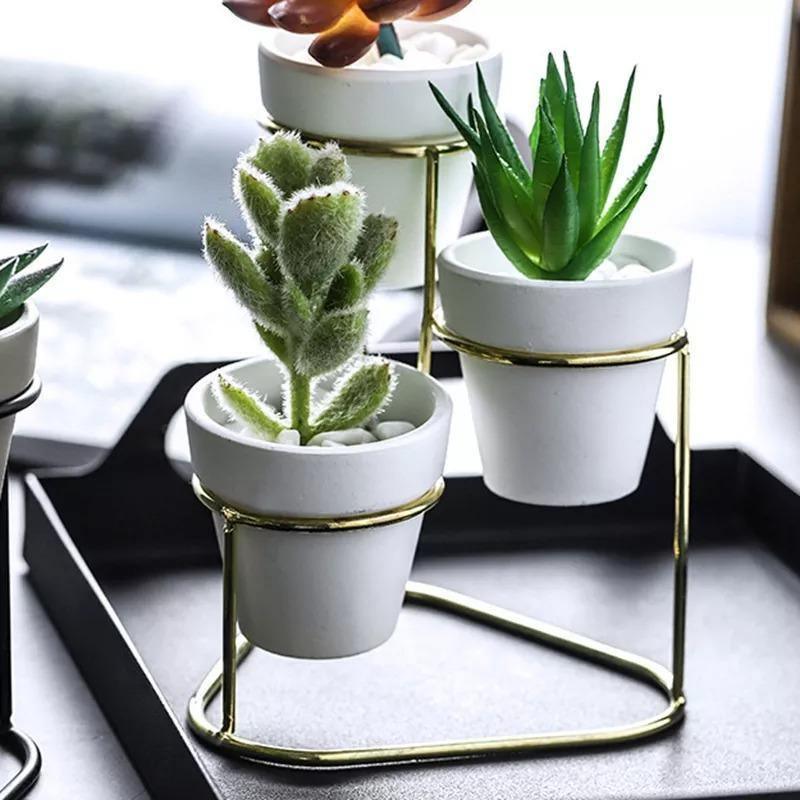 Ceramic Planters with Stand White Gold