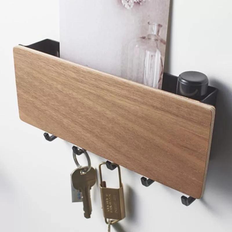 Wooden Key Hanger Wall Rack Brown Black