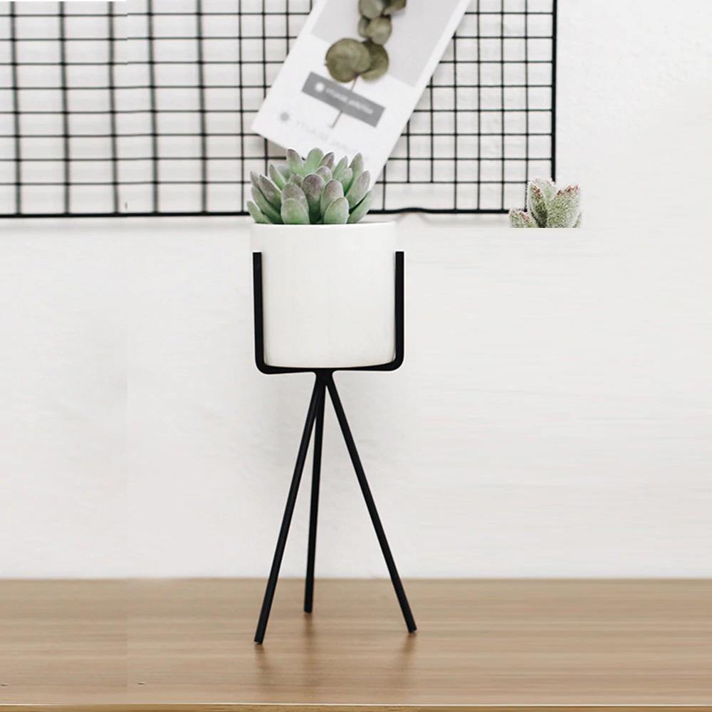 Oasis Ceramic Planter with Geometric Metal Stand Medium