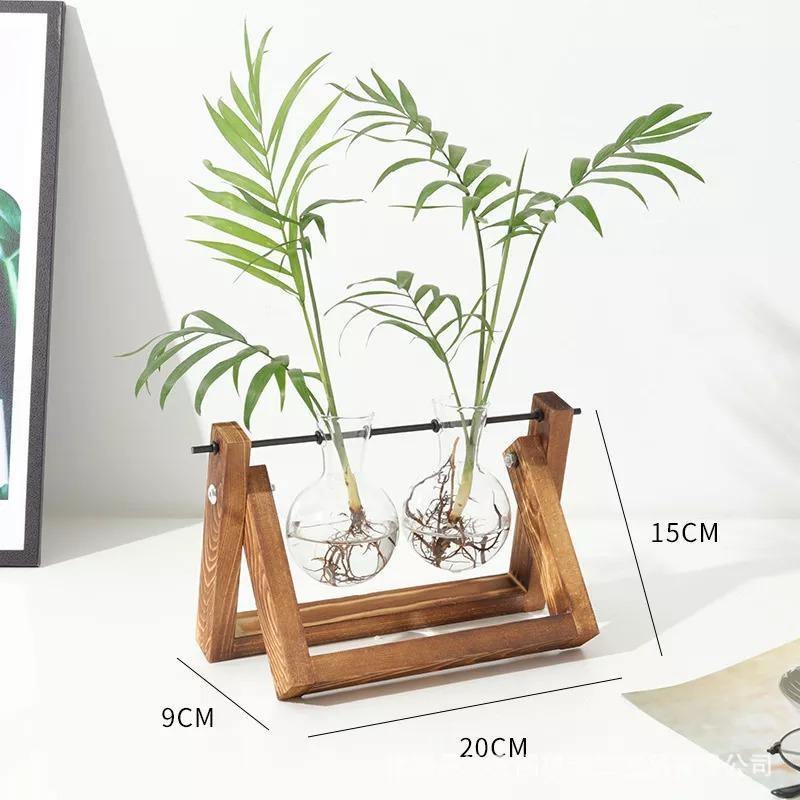 Glass Propagation Vase with A-Frame Wood Stand