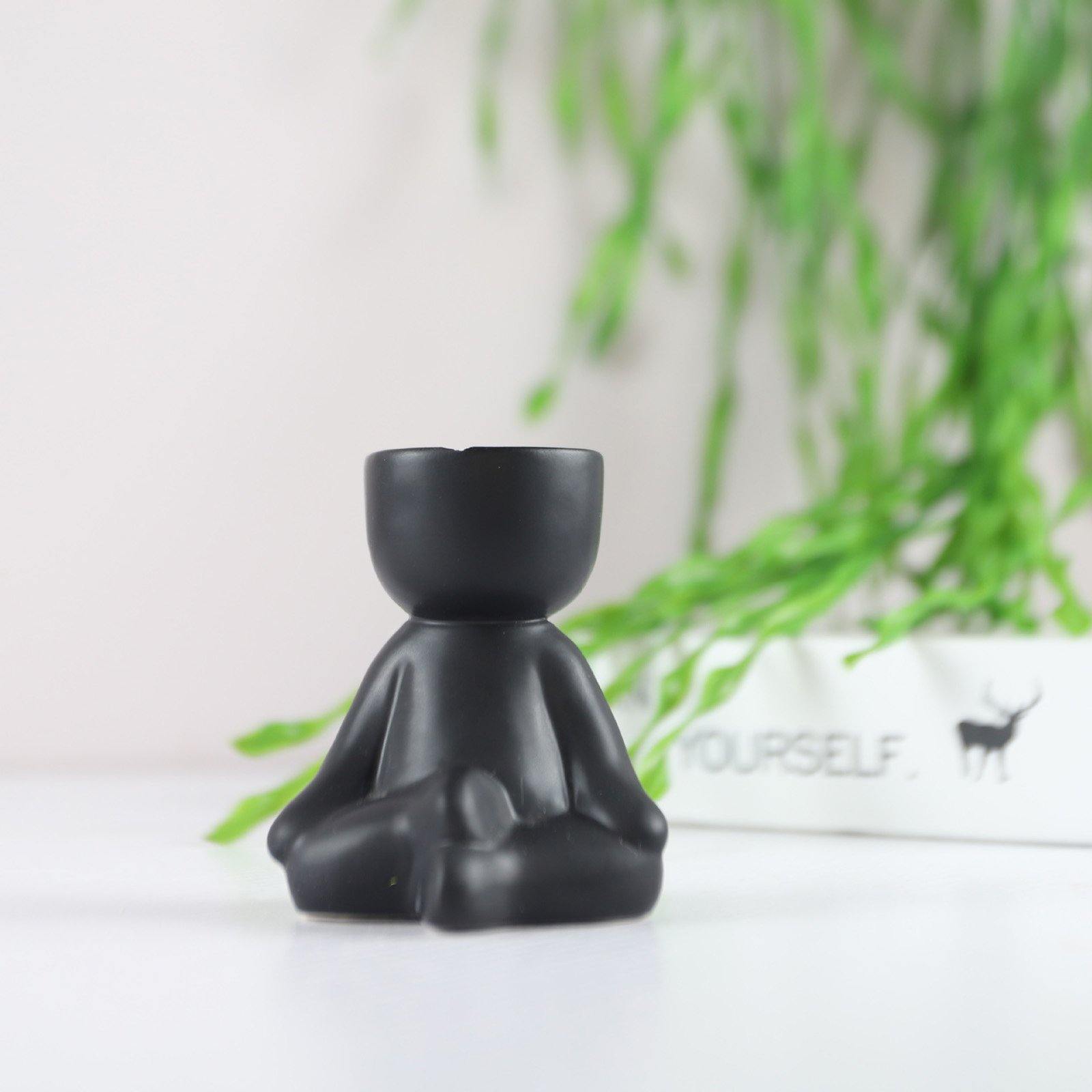 Petite Person Clay Succulent Planter Legs Crossed Black
