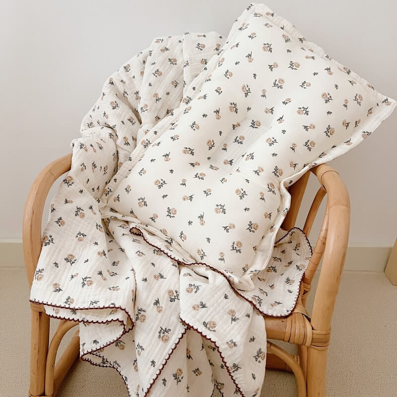 Cotton Muslin Baby Blanket – Vintage Floral Print Rose
