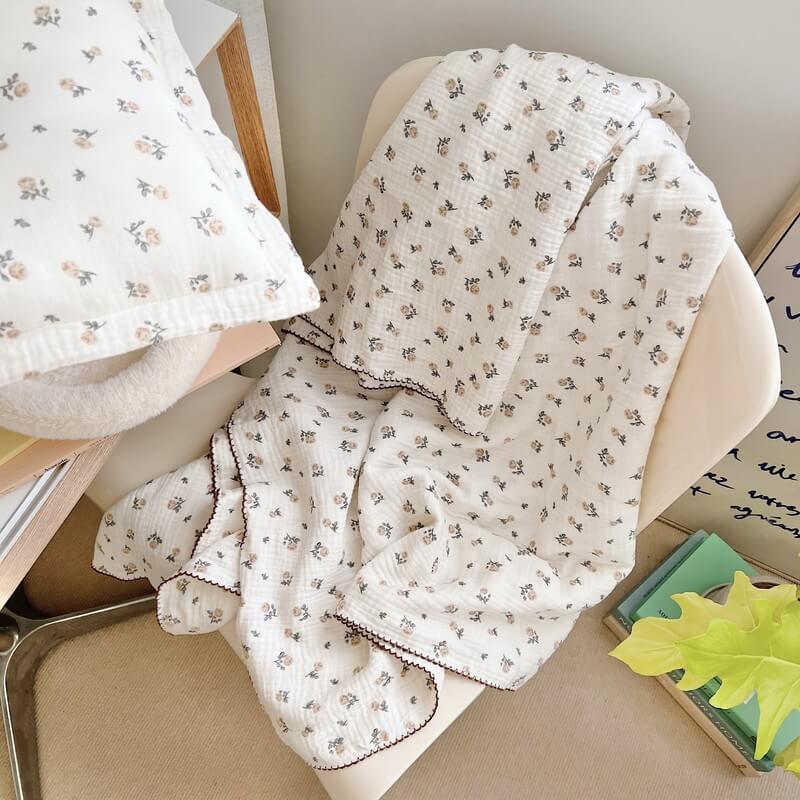 Rose Floral Muslin Baby Blanket & Pillow Set – 47"×51"
