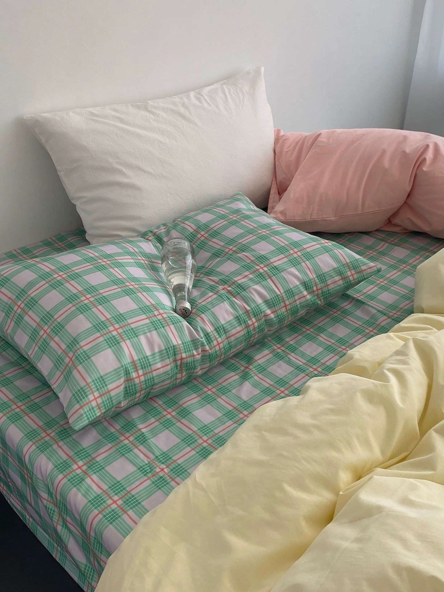Pink & Mint Green Plaid Duvet Cover Set