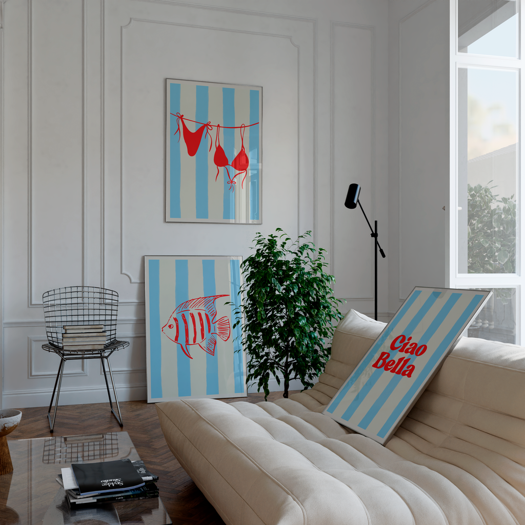 Blue Stripe Coastal Poster Set