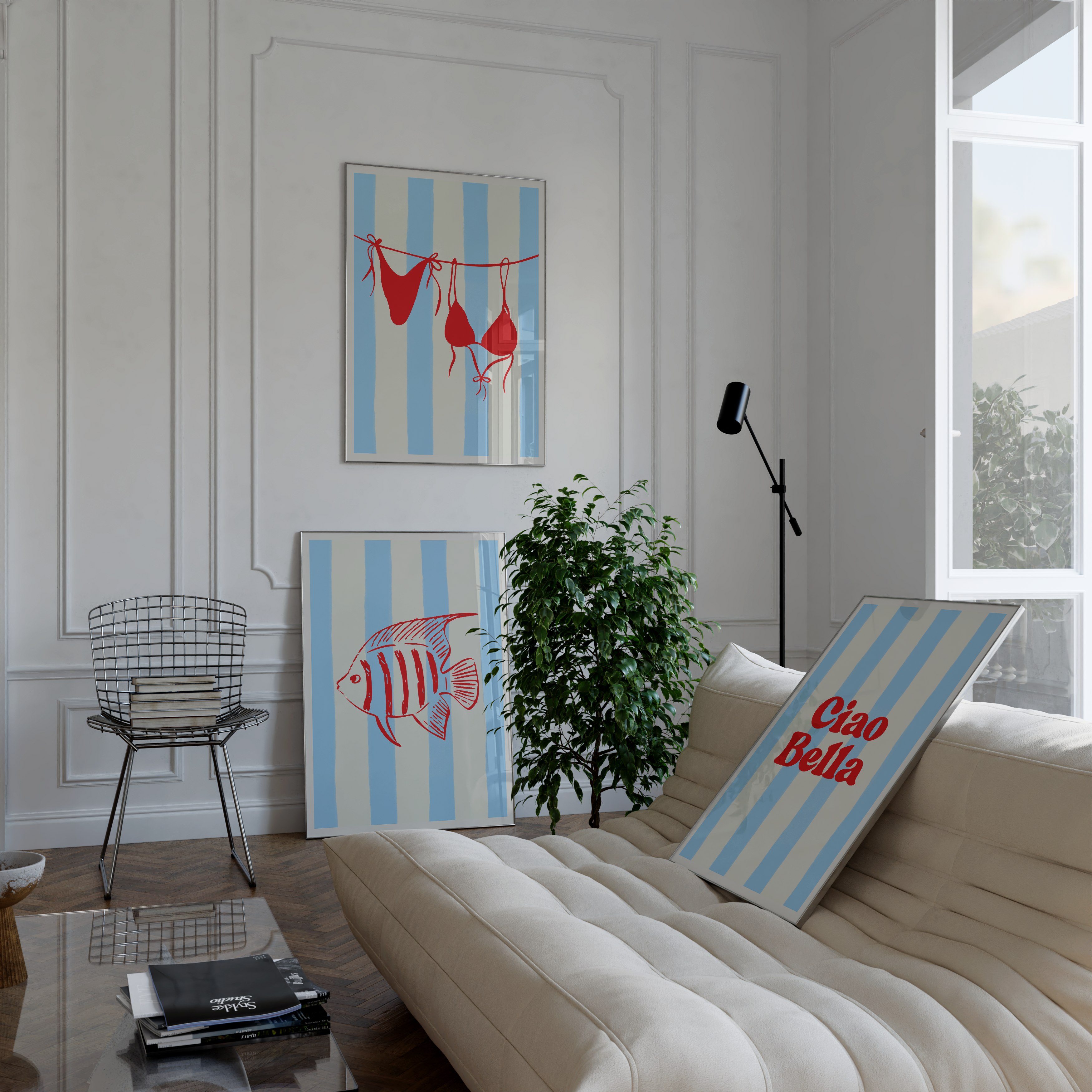 Blue Stripe Coastal Poster Set