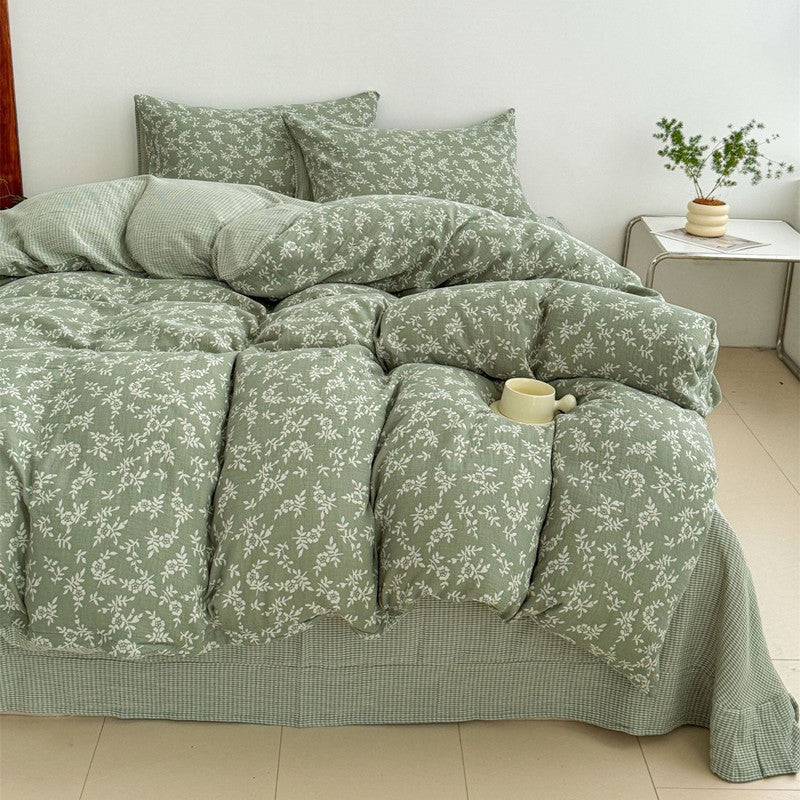 Jacquard Cotton Duvet Cover — Woven Leaf Pattern