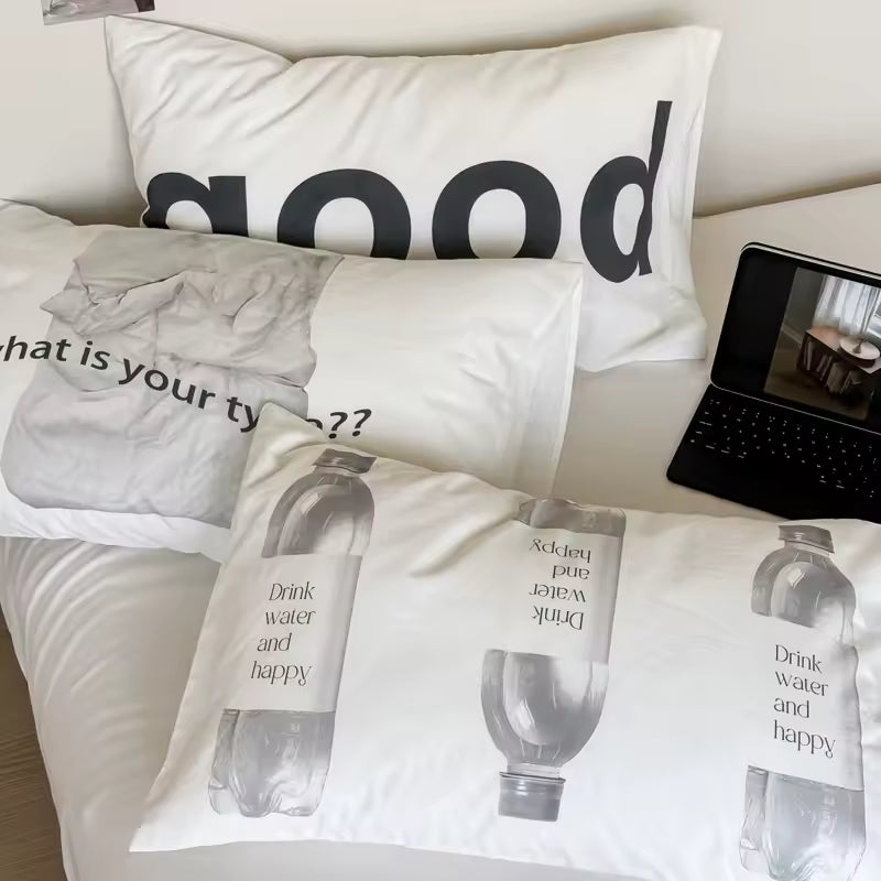 Graphic Typography Cotton Pillowcase