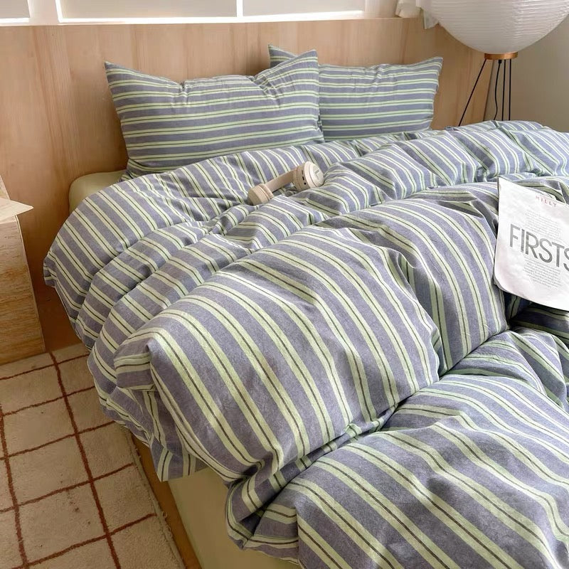 Sage Green Striped Duvet Cover Set