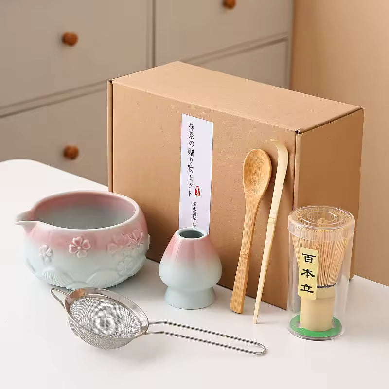 Japanese Matcha Tea Set 6-Piece Pink Gray