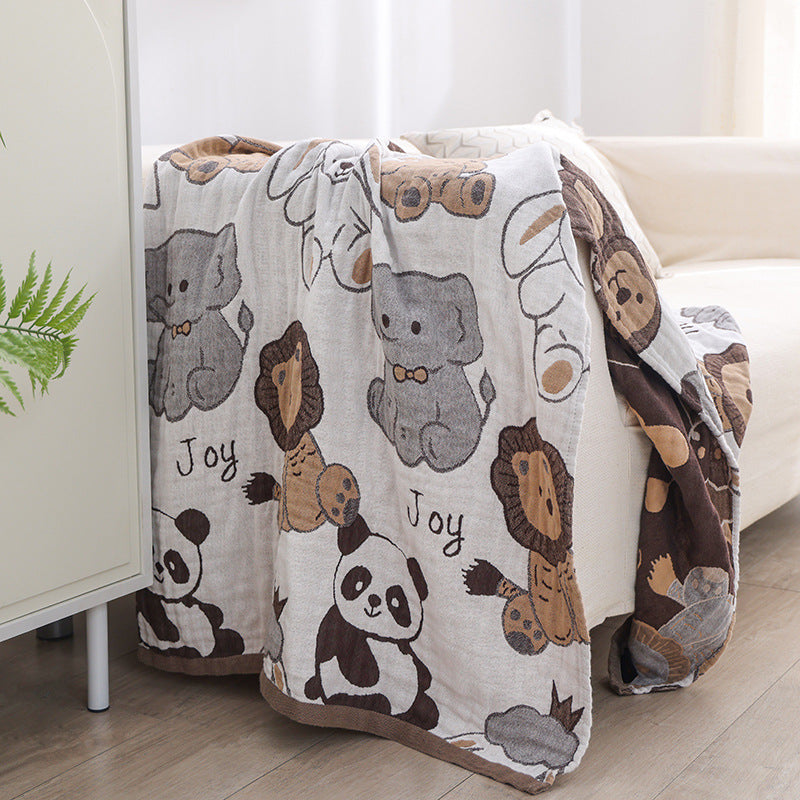 Joyful Animal Reversible Cotton Gauze Kids Blanket – 80×160 cm