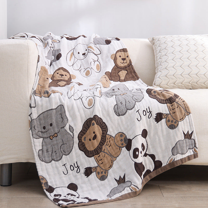 Joyful Animal Reversible Cotton Gauze Kids Blanket – 80×160 cm