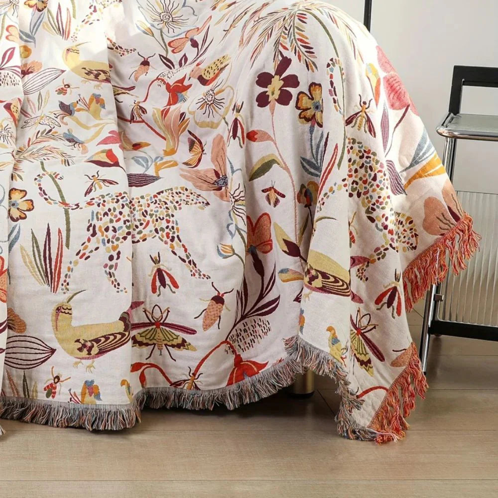 Jungle Tassel Cotton Couch Cover Blanket