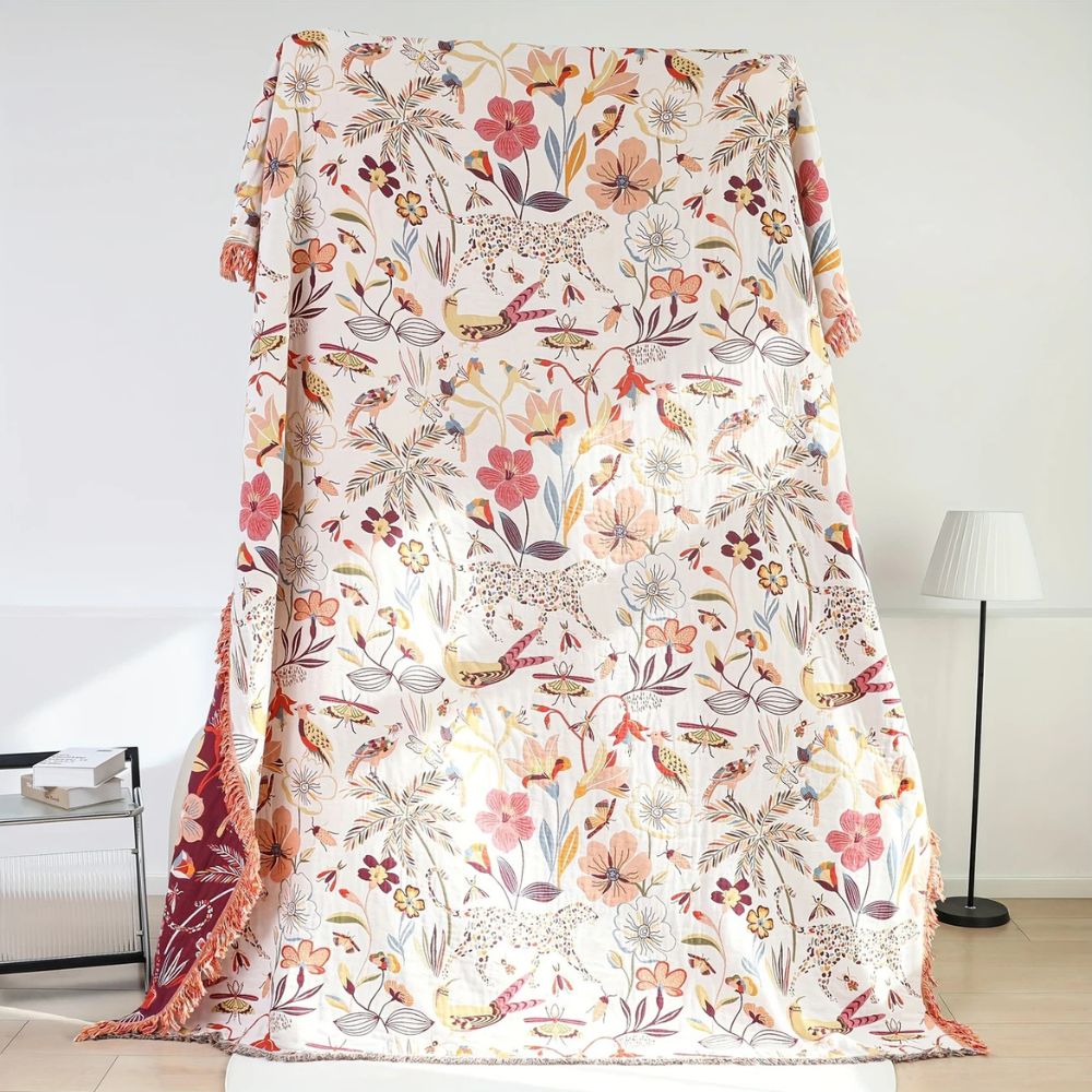 Jungle Tassel Cotton Couch Cover Blanket