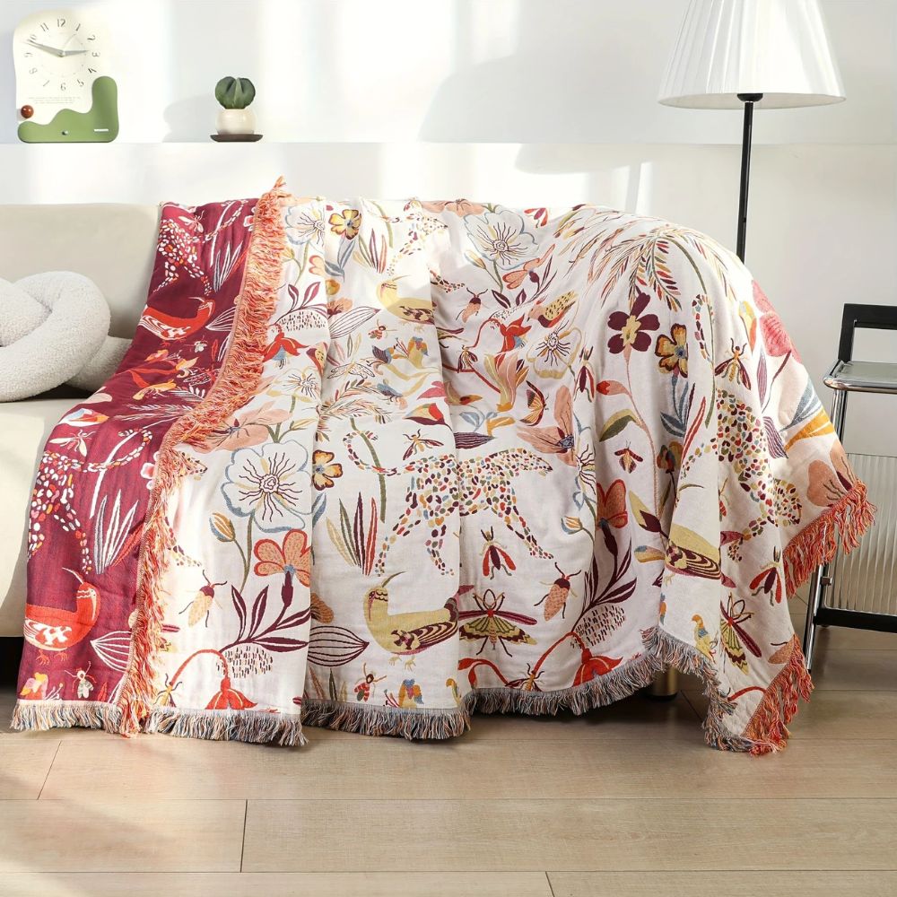 Jungle Tassel Cotton Couch Cover Blanket