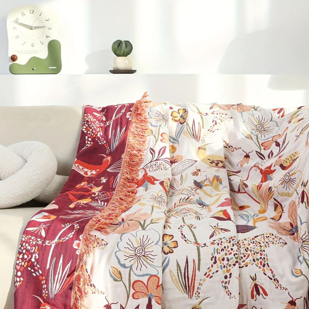 Jungle Tassel Cotton Couch Cover Blanket