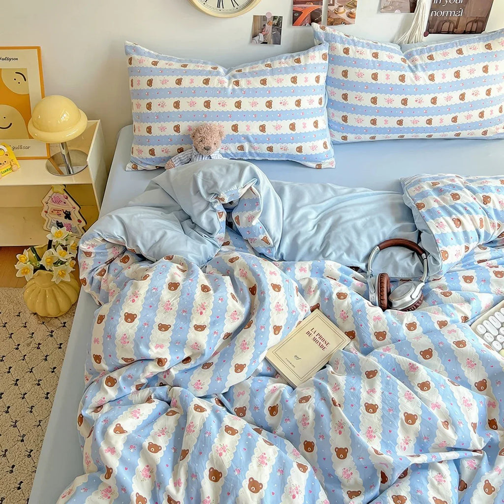 Kawaii Teddy Cotton Duvet Cover Set
