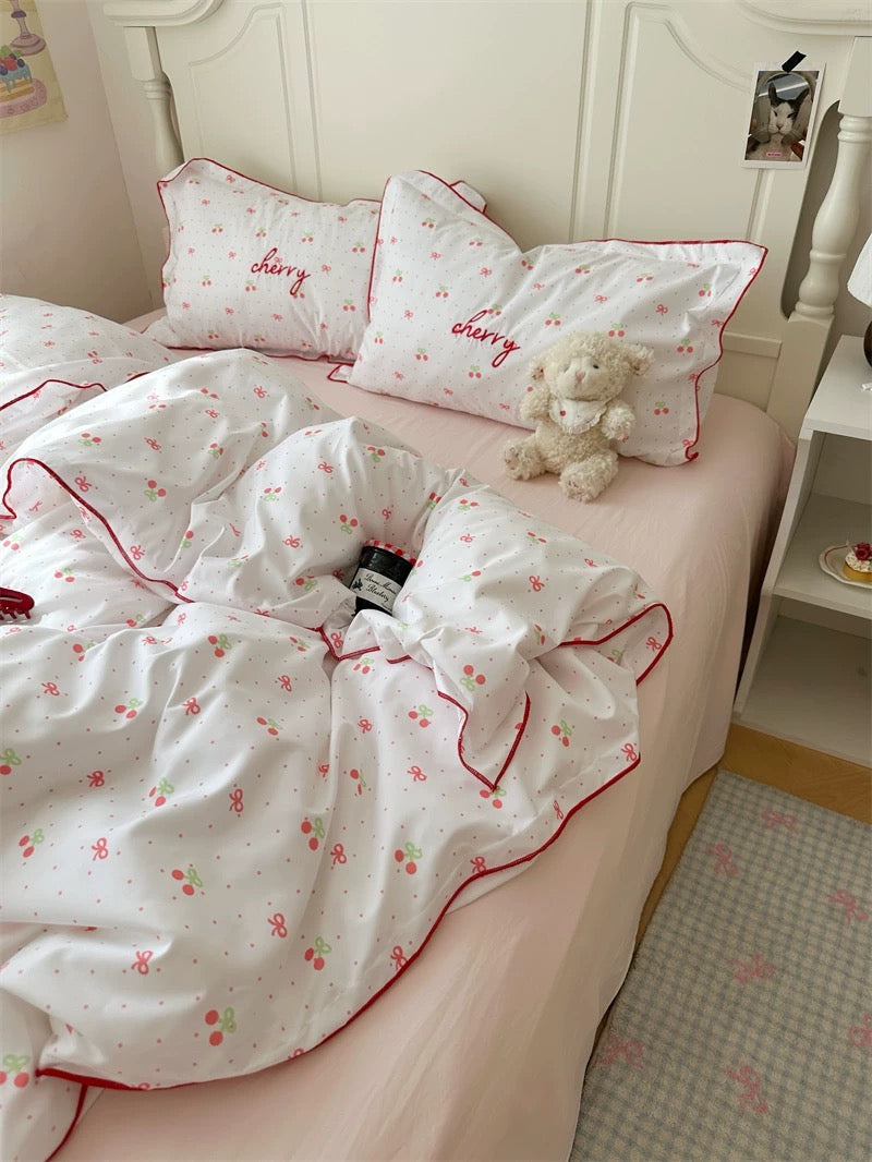 Coquette Cherry Embroidered Bedding Set