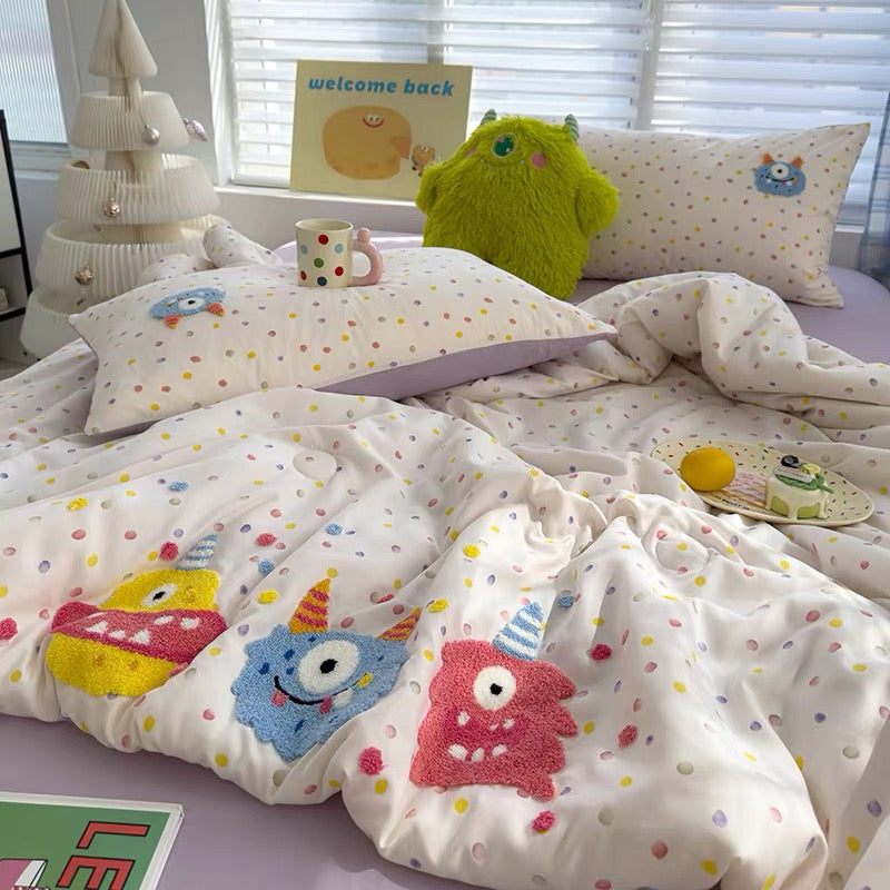 Cartoon Monster Embroidery Bedding Set