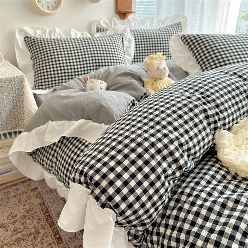 Red Gingham Plaid Duvet Cover Set