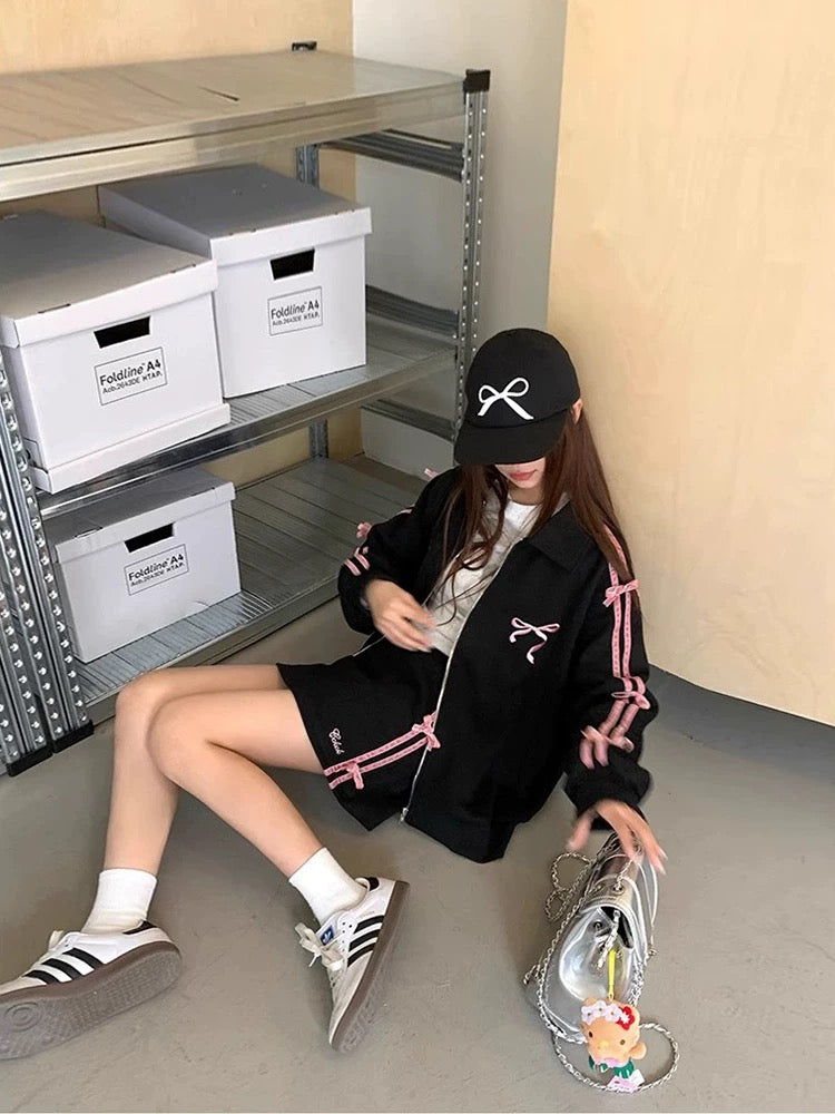 Coquette Bow Hoodie Black Set (Hoodie + Skirt)