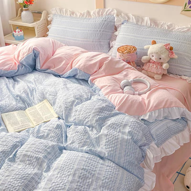 Pink & Blue Ruffle Princess Bedding Set
