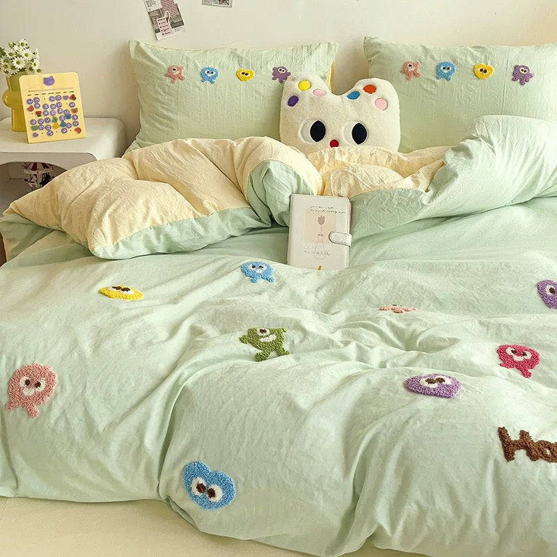 Cute Cartoon Bedding Set Milky green