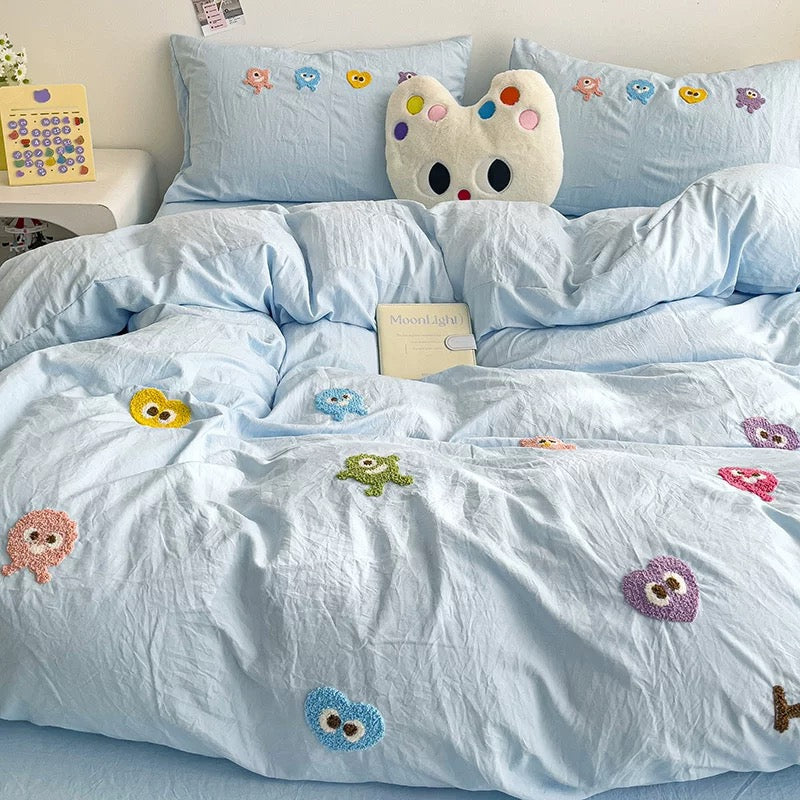 Cute Cartoon Bedding Set Light blue