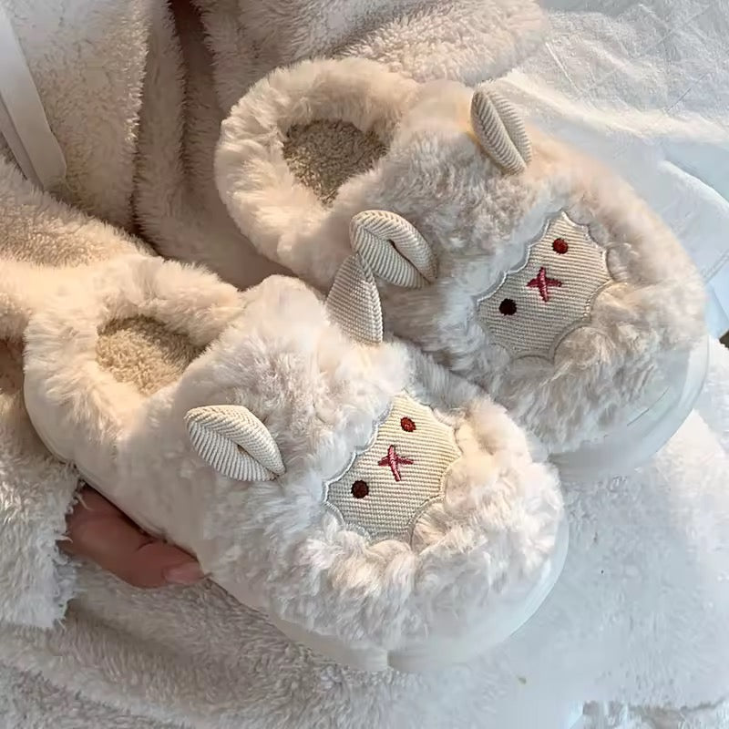 Fluffy Sheep Slippers White