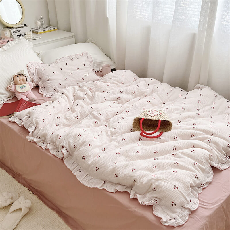 Cherry Duvet Cover Set – Ruffled Cotton Muslin