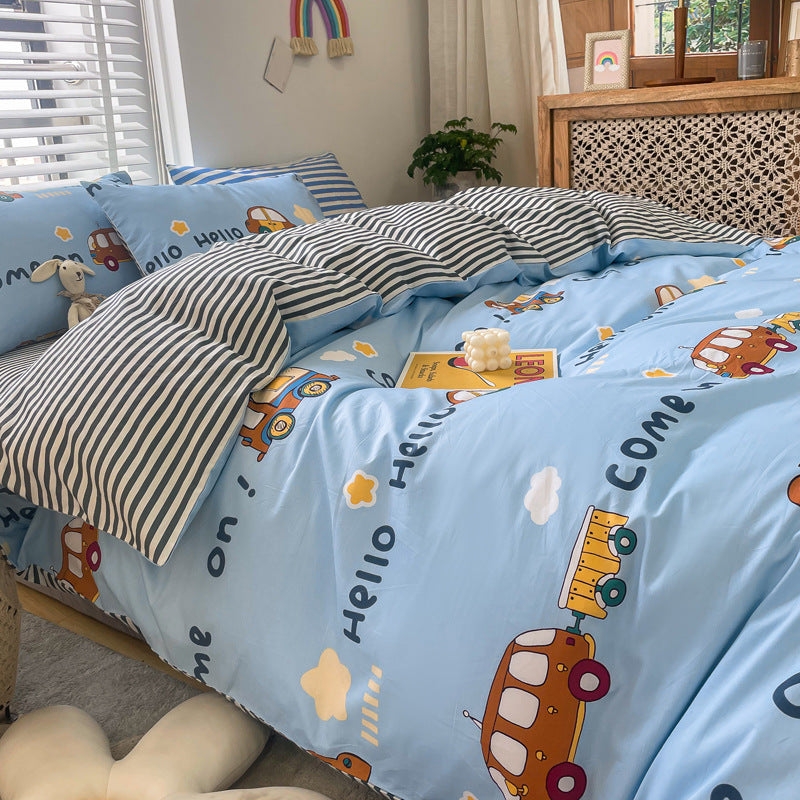 Cotton Cartoon Car Bedding Set - Reversible Kids Bedding