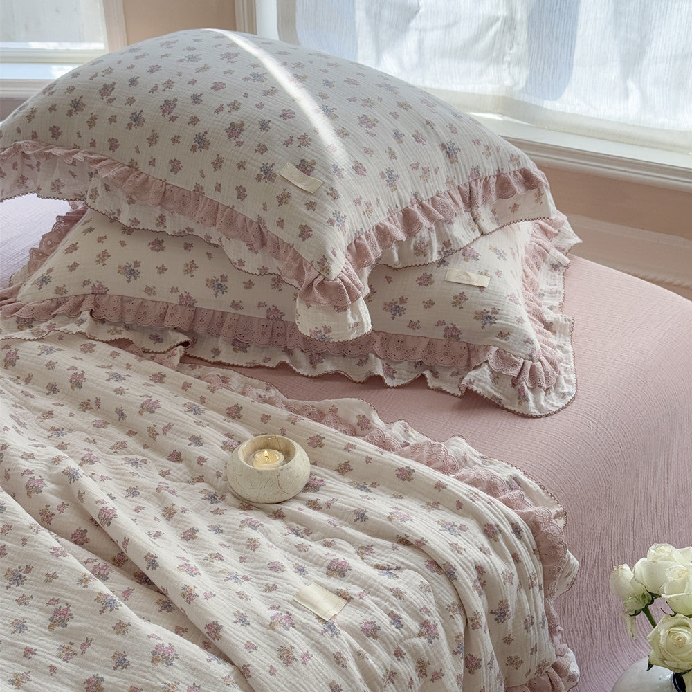 Blush Floral Cotton Comforter – Ruffles & Lace Trim