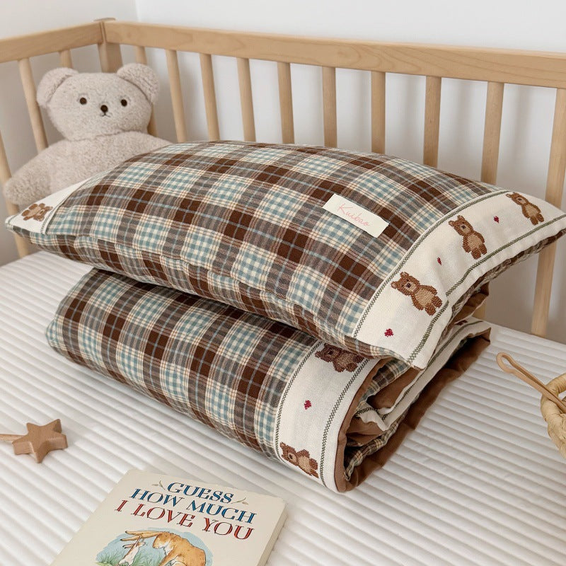 Teddy Plaid Kids Comforter – Soft Cotton Gauze Quilt