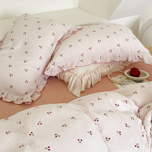 Cherry print duvet cover set - Teen ruffle bedding