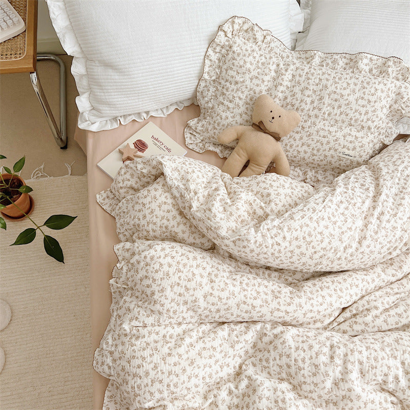 Vintage Ruffle Duvet Cover Set – Camellia Floral Muslin
