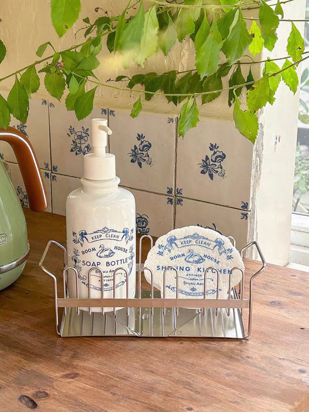 Retro Blue and White Soap Dispenser