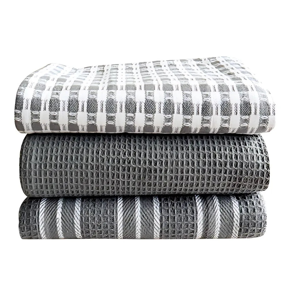 Home Essentials Kitchen Tea Towels Set Gray Stripe