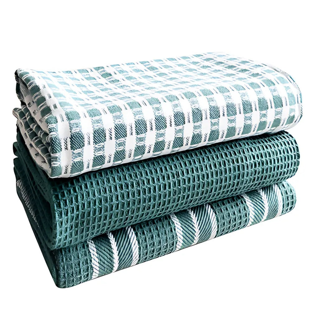 Home Essentials Kitchen Tea Towels Set Teal Grid