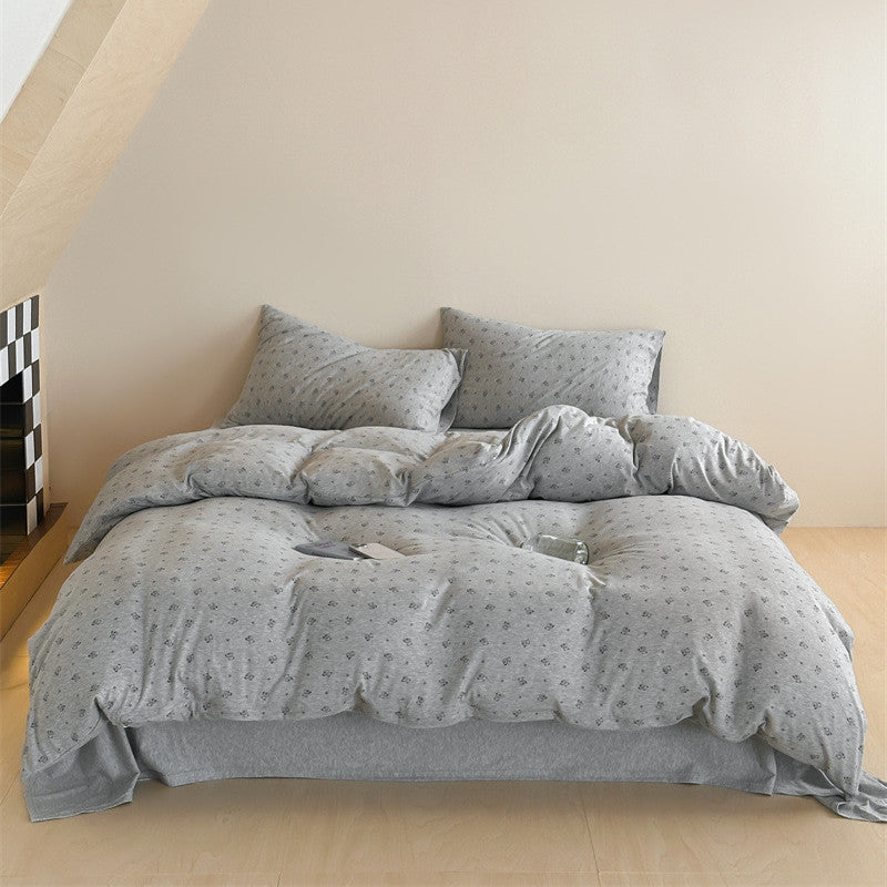 Knit Cotton Duvet Cover Set – Grey Bear Print Bedding